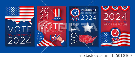 Cartoon Color Elections Day Concept Poster Card Set Flat Design Style. Vector illustration of Political Election Campaign 115010169