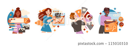 People Character Working with Information Analyzing and Browsing Data Vector Illustration Set 115010310