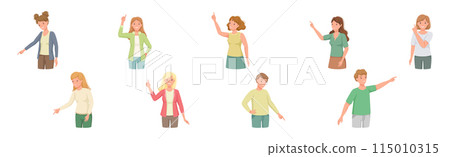 People Character Indicating Something Pointing with Index Finger as Hand Gesture Specifying Direction Vector Set People Character Indicating Something Pointing with Index Finger as Hand Gesture Specifying Direction Vector Set 115010315