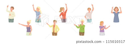 People Character Indicating Something Pointing with Index Finger as Hand Gesture Specifying Direction Vector Set People Character Indicating Something Pointing with Index Finger as Hand Gesture Specifying Direction Vector Set 115010317