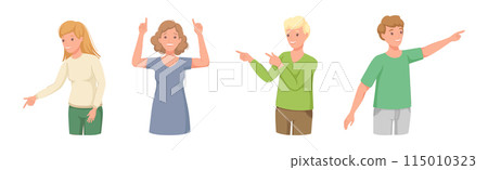 People Character Indicating Something Pointing with Index Finger as Hand Gesture Specifying Direction Vector Set 115010323