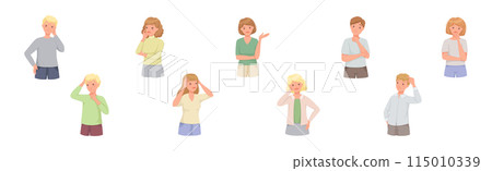 Pensive People Character Scratching Head Thinking and Considering Something Vector Set Pensive People Character Scratching Head Thinking and Considering Something Vector Set 115010339