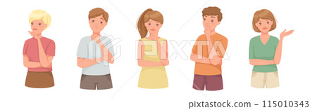Pensive People Character Scratching Head Thinking and Considering Something Vector Set 115010343