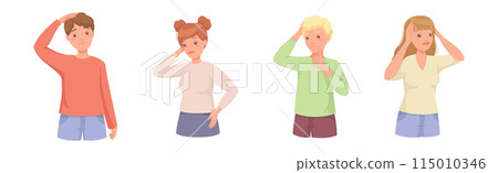 Pensive People Character Scratching Head Thinking and Considering Something Vector Set 115010346
