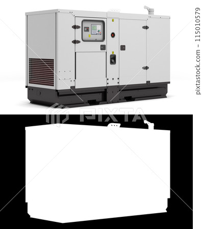 Mobile diesel generator for emergency electric power right view 3d render on white with alpha Mobile diesel generator for emergency electric power right view 3d render on white with alpha 115010579