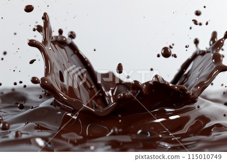 Splashes of chocolate. Chocolate bar is poured into melted chocolate pile 115010749