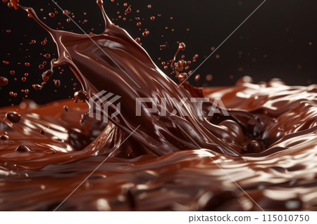 Splashes of chocolate. Chocolate bar is poured into melted chocolate pile 115010750
