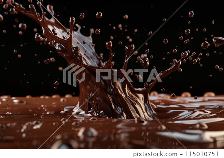 Splashes of chocolate. Chocolate bar is poured into melted chocolate pile 115010751