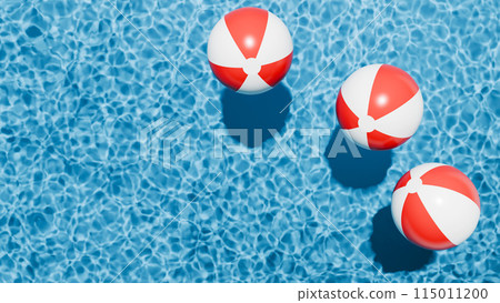 Summer holidays banner. Swimming pool top view. Beach ball in the empty clear pool. 115011200