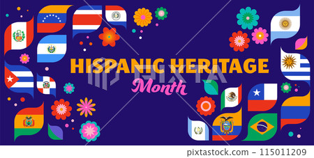 National hispanic heritage month celebration. Background, banner and card with national flags and National hispanic heritage month celebration. Background, banner and card with national flags and 115011209