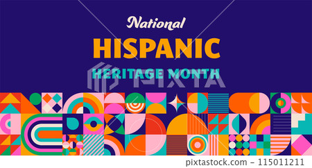 National hispanic heritage month celebration. Background, banner and card with flowers. Geometric 115011211