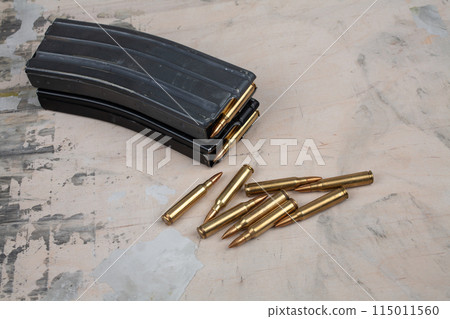 Ammunition with magazine on wooden Ammunition with magazine on wooden 115011560