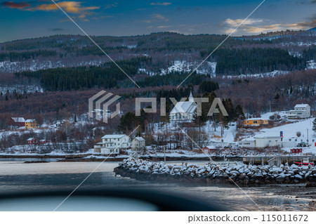 Surroundings of Tovik in the early evening light of the beginning winter, Lofoten Islands, Norway 115011672