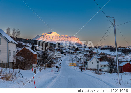 The magical light of the ending polar day in the village of Ibestad, Lofoten, Norway 115011698