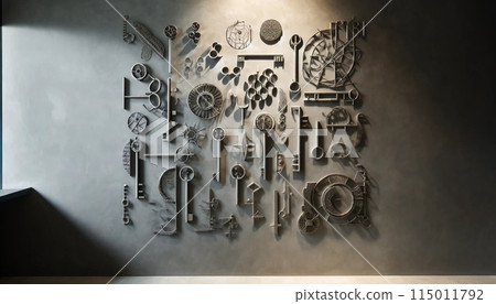 牆上展示的工業設計裝飾品 115011792