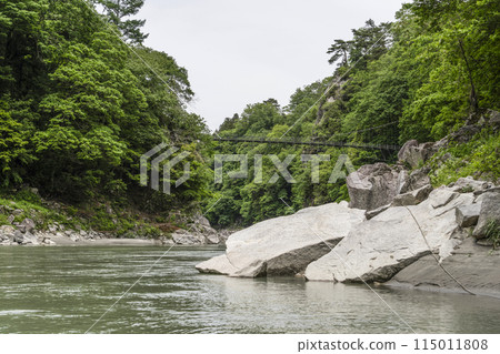 View of Tenryu Gorge from a river boat 115011808