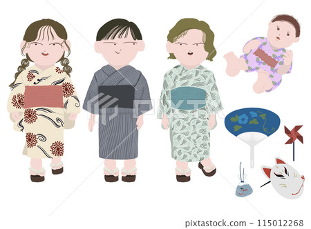 Children wearing yukata 115012268