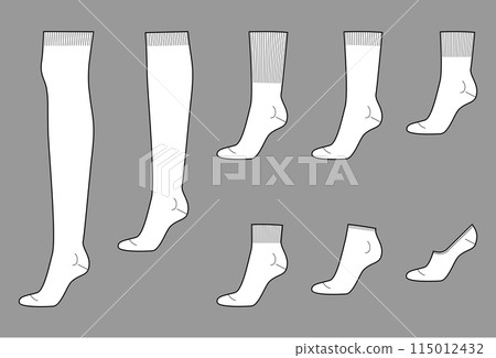 Set of socks length - low cut, high low ankle, crew, mid calf, knee high, over knee, thigh high. Fashion accessory 115012432