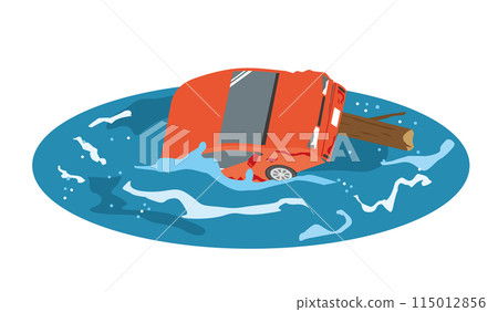 由於水損壞，汽車被淹沒在水中 115012856