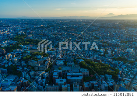 (Kanagawa Prefecture) Cityscape of Yokohama City, Distant view of Mt. Fuji, Evening view (Kanagawa Prefecture) Cityscape of Yokohama City, Distant view of Mt. Fuji, Evening view 115012891