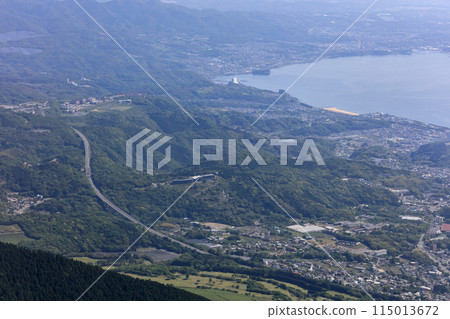 Northern Beppu City and Hinode Town along Beppu Bay as seen from Mount Tsurumi 115013672