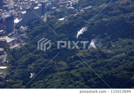 Suginoi Hotel and steam from Suginoi Power Plant seen from Mount Tsurumi Suginoi Hotel and steam from Suginoi Power Plant seen from Mount Tsurumi 115013694
