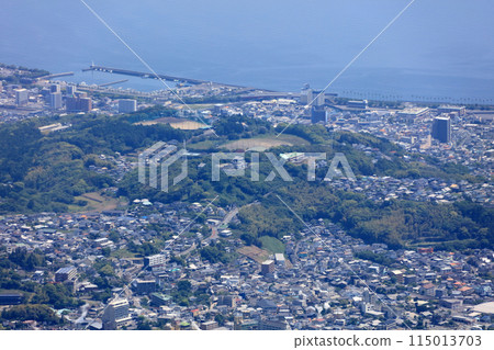 View of the northern part of Beppu city, near Kamekawa fishing port, from Mount Tsurumi View of the northern part of Beppu city, near Kamekawa fishing port, from Mount Tsurumi 115013703