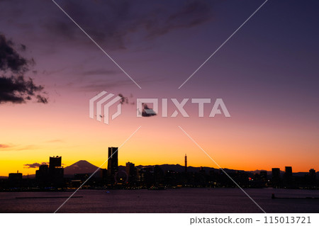 Mount Fuji and Yokohama at sunset Mount Fuji and Yokohama at sunset 115013721