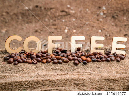 Icon with lots of coffee beans and the word Coffee AI image 115014677