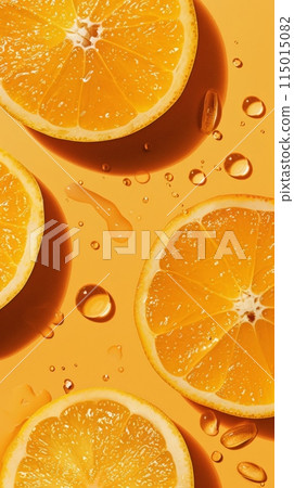 Close-up of fresh orange slices with water droplets. Vibrant and refreshing summer fruit. 115015082