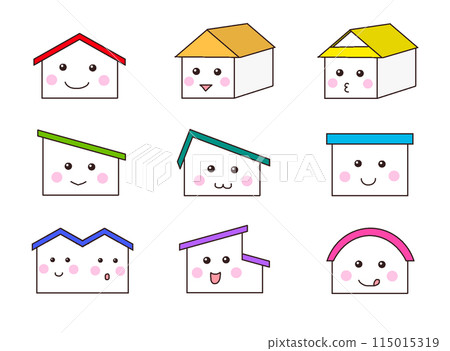 Houses with various roofs, white exterior walls, face 115015319