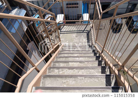 Scenery of emergency stairs where people often jump to their deaths Scenery of emergency stairs where people often jump to their deaths 115015358