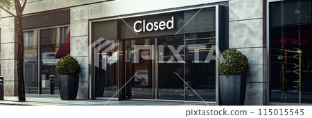 Modern storefront with 'Closed' sign and sleek design. Ideal for high-end shops 115015545