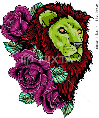 Lion head colorful hand draw vector illustration Lion head colorful hand draw vector illustration 115015636