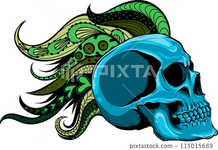 colored draw of human skull vector illustration design 115015689