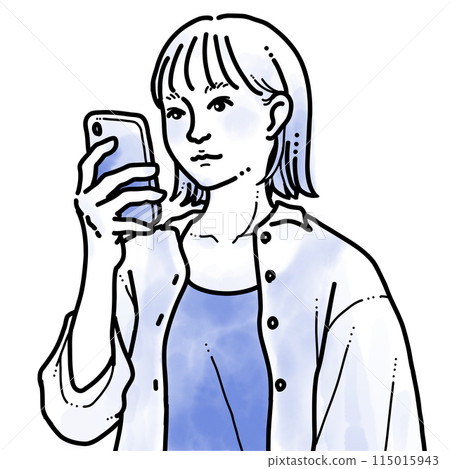 水彩風格簡單插畫穿著透明襯衫的女人 115015943