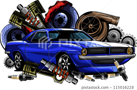 hand draw of Muscle car vector illustration design 115016228