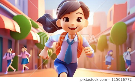 Girl running in the city - Stock Illustration [115016772] - PIXTA