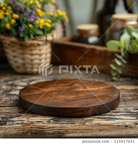Awaiting a gourmet creation on a wooden board 115017031