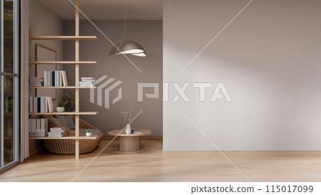 The interior design of a contemporary minimalist home corridor with a living space. The interior design of a contemporary minimalist home corridor with a living space. 115017099