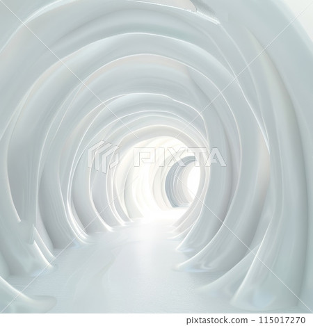 A luminous infinity awaits beyond the serene white tunnel 115017270