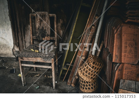 old wooden chair in the old house old wooden chair in the old house 115017353