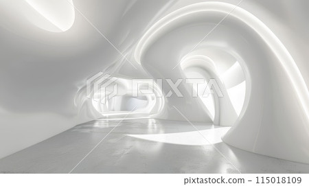 Smooth curves define surreal futuristic white corridor design 115018109