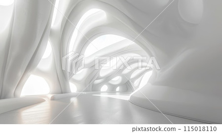 Bends add intrigue to surreal futuristic white corridor layout 115018110