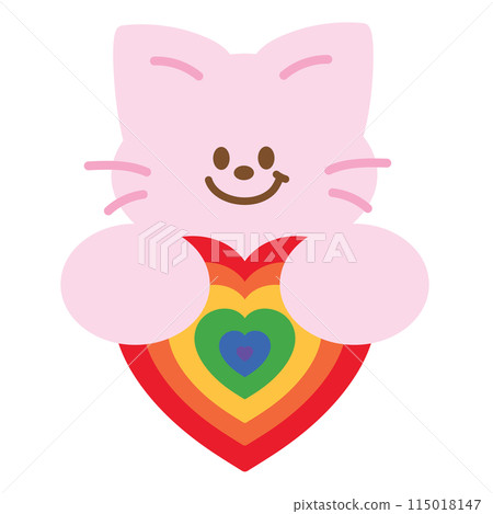 Illustration of cat with rainbow heart for pride month, animal print, pet, vet, pet shop, adopt, rescue, logo, icon, paw friend, cartoon, character, comic, mascot, plush toy, doll, cute patches, kids Illustration of cat with rainbow heart for pride month, animal print, pet, vet, pet shop, adopt, rescue, logo, icon, paw friend, cartoon, character, comic, mascot, plush toy, doll, cute patches, kids 115018147