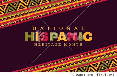Ethnic Latin American ornament, national Hispanic heritage month vector banner. Latin festival of Hispanic Americans national culture, tradition and art heritage with ethnic handicraft pattern 115018364