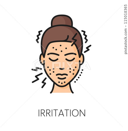 Skin irritation, face care cosmetology and mesotherapy linear color icon. Skin problem, allergy dermatology cosmetics treatment thin line vector symbol. Face skincare outline pictogram or icon Skin irritation, face care cosmetology and mesotherapy linear color icon. Skin problem, allergy dermatology cosmetics treatment thin line vector symbol. Face skincare outline pictogram or icon 115018365