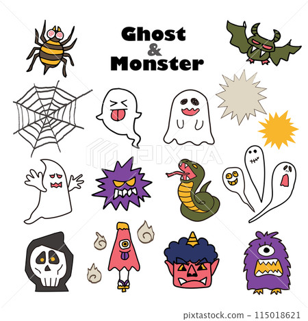 Not too scary: ghosts and monsters - hand-drawn illustration set Not too scary: ghosts and monsters - hand-drawn illustration set 115018621