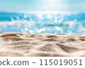 Blurred background of a beautiful beach with a blue sky and white clouds. 115019051