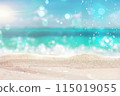 Blurred background of a beautiful beach with a blue sky and white clouds. 115019055